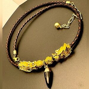 DRAGONS HEAD + ONYX  NATURAL CHOKER NECKLACE size adjustable